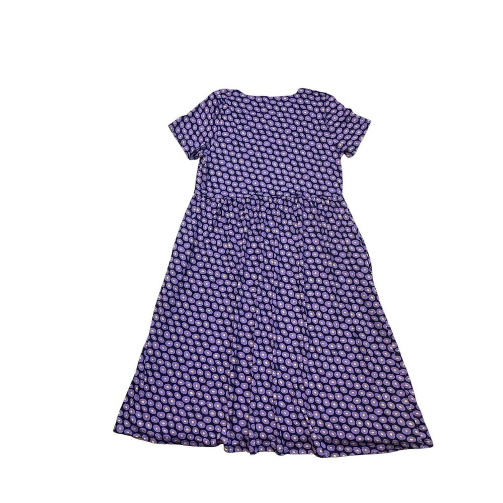 Gudrun Sjoden Organic Cotton Lagenlook Purple Print Short Sleeve Long Dress Sz L - Picture 2 of 8